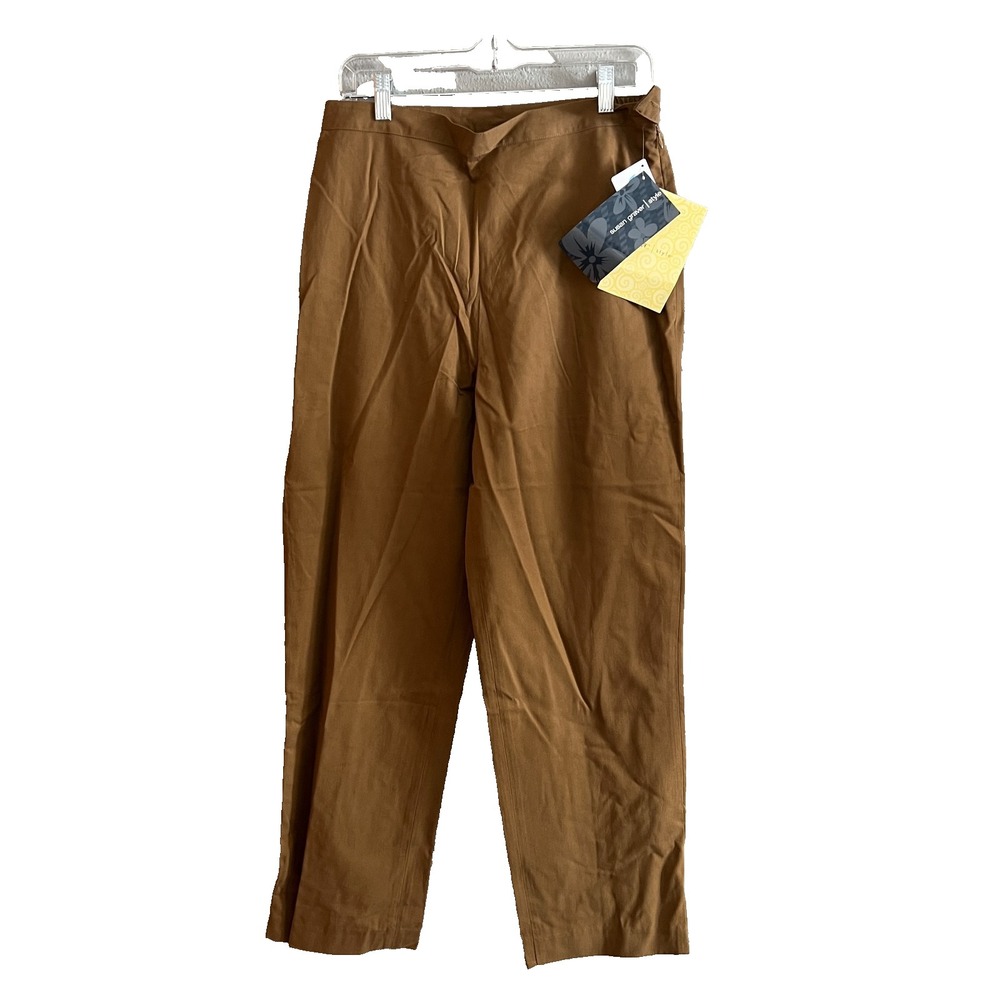 NWT Susan Graver Brown Pants Cotton Tencel Straight Leg Slacks Size Medium
